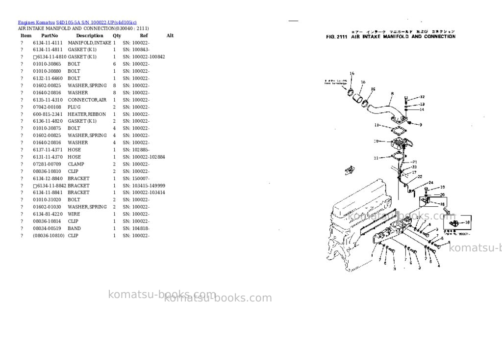 Komatsu s4d105-5a s/n 100022-up Parts catalog cover Page 3 Komatsu s4d105-5a s/n 100022-up Parts catalog cover Page 3