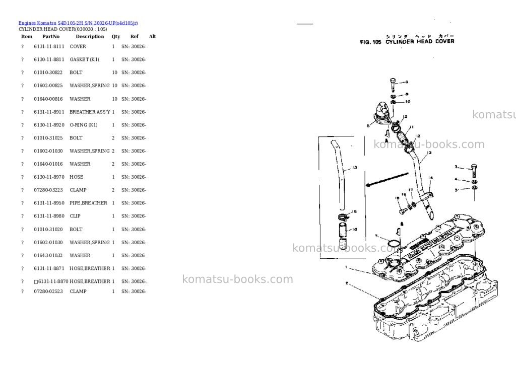 Komatsu S4D105-2H S/N 30026-UP Parts catalog cover Page 2 Komatsu S4D105-2H S/N 30026-UP Parts catalog cover Page 2
