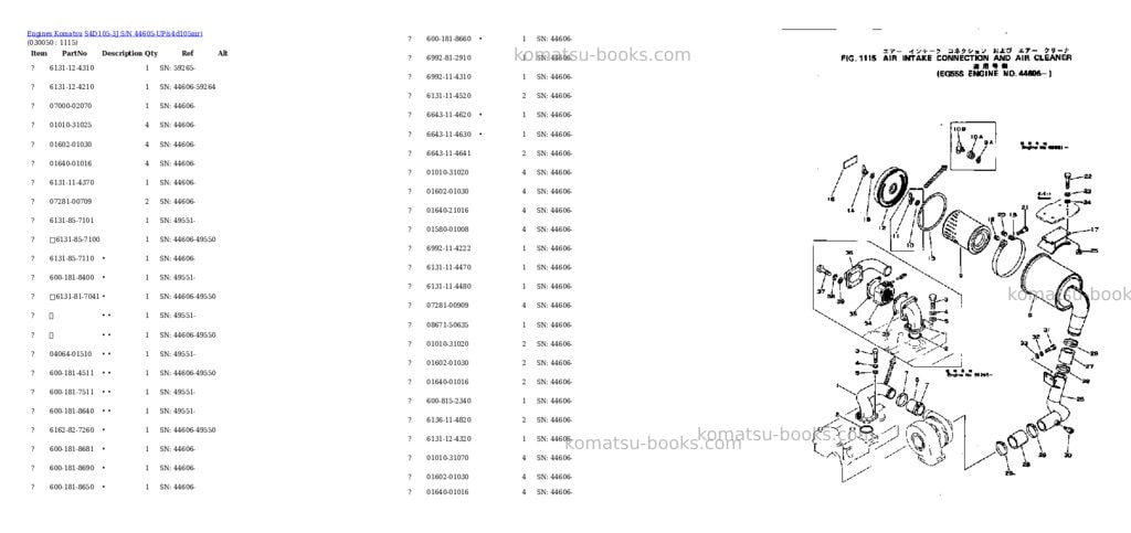 Komatsu S4D105-3J S/N 44605-UP Parts catalog cover Page 4 Komatsu S4D105-3J S/N 44605-UP Parts catalog cover Page 4
