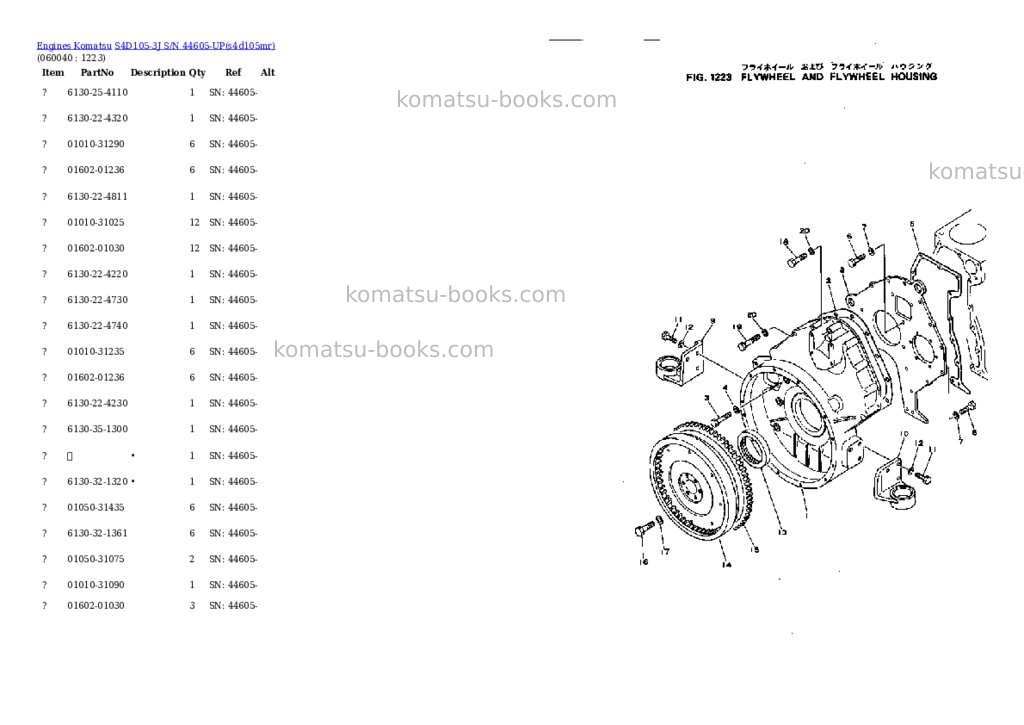 Komatsu S4D105-3J S/N 44605-UP Parts catalog cover Page 9 Komatsu S4D105-3J S/N 44605-UP Parts catalog cover Page 9
