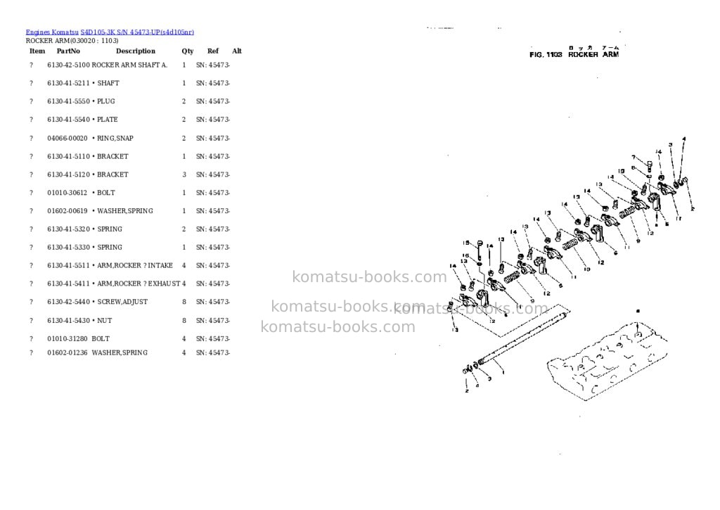 Komatsu s4d105-3k s/n 45473-up Parts catalog cover Komatsu s4d105-3k s/n 45473-up Parts catalog cover