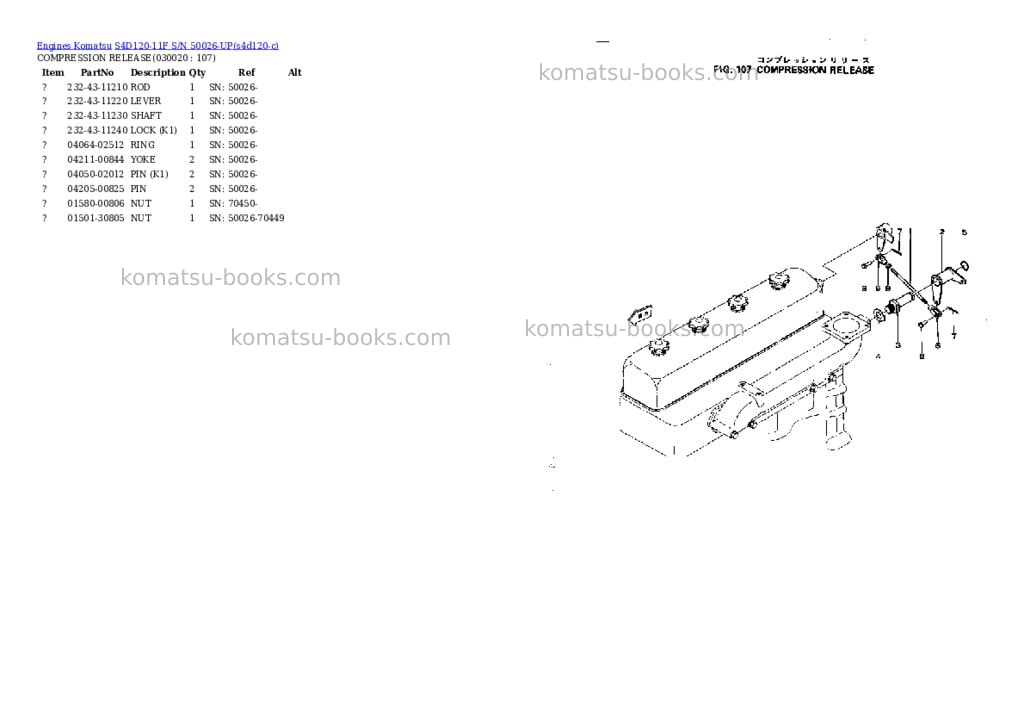 Komatsu S4D120-11F S/N 50026-UP Parts catalog cover