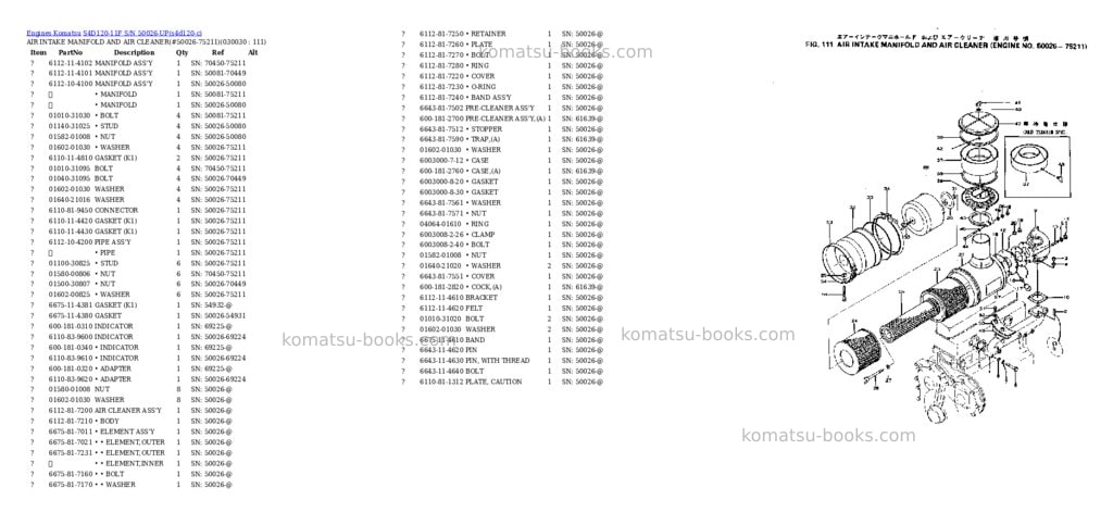 Komatsu S4D120-11F S/N 50026-UP Parts catalog cover Page 2