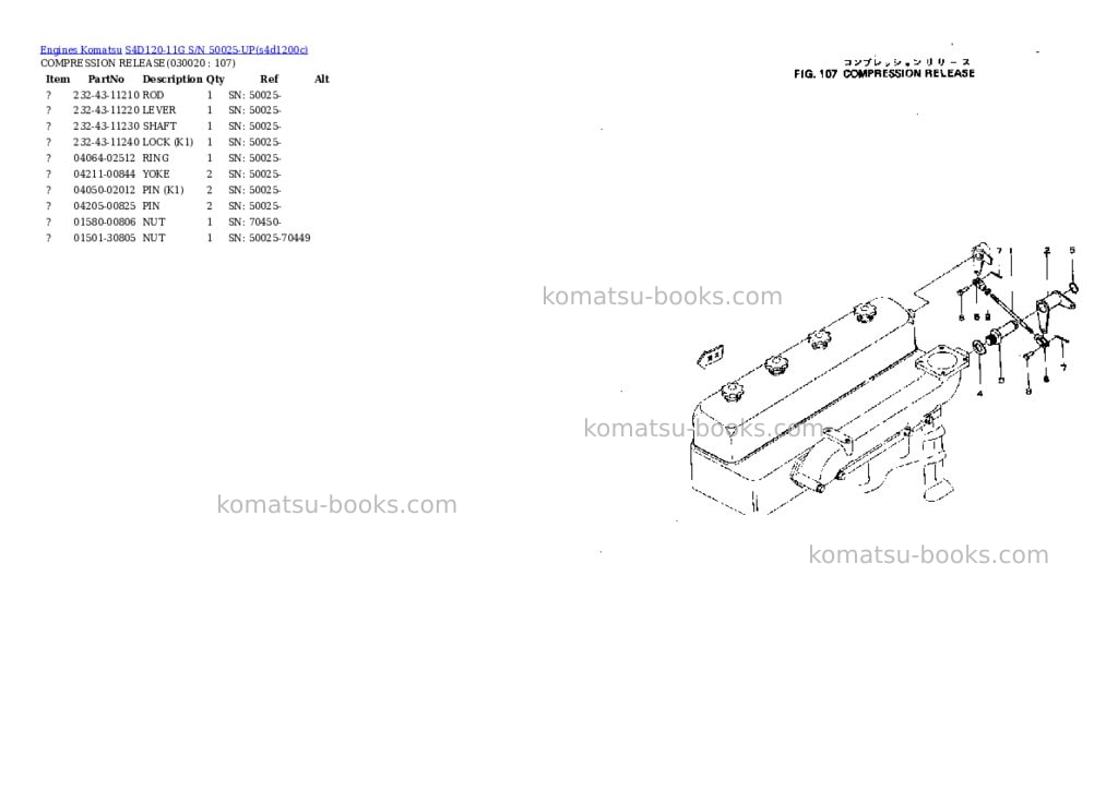 Komatsu S4D120-11G S/N 50025-UP Parts catalog cover Komatsu S4D120-11G S/N 50025-UP Parts catalog cover