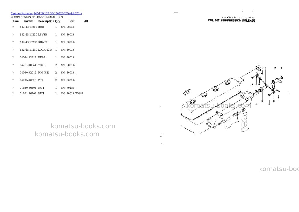 Komatsu s4d120-11f s/n 50026-up Parts catalog cover