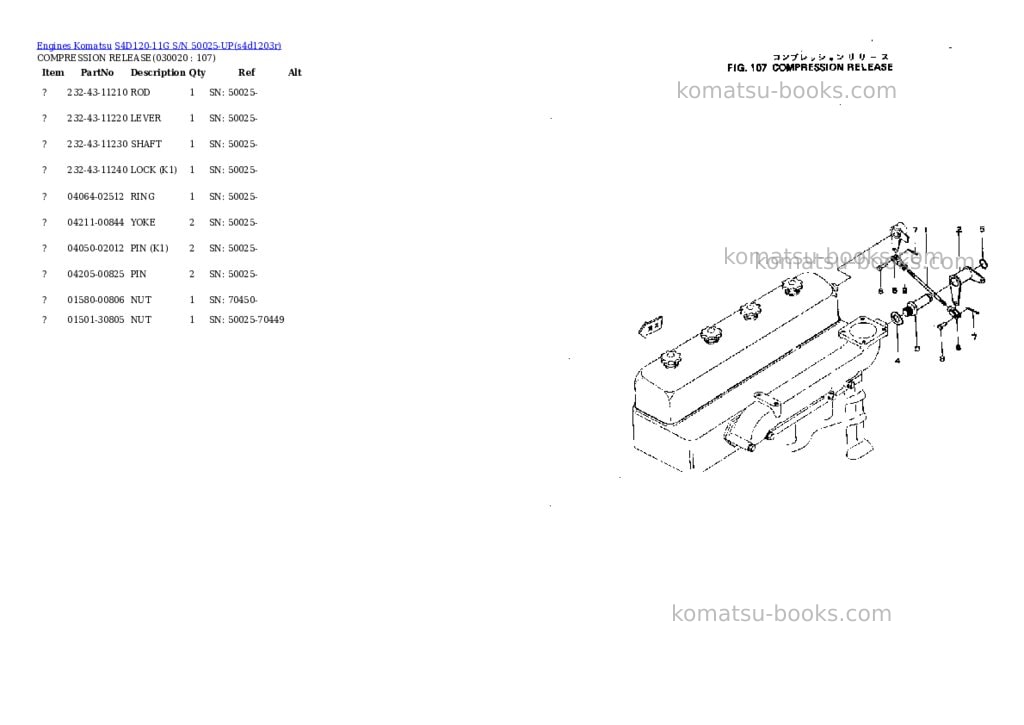 Komatsu s4d120-11g s/n 50025-up Parts catalog cover