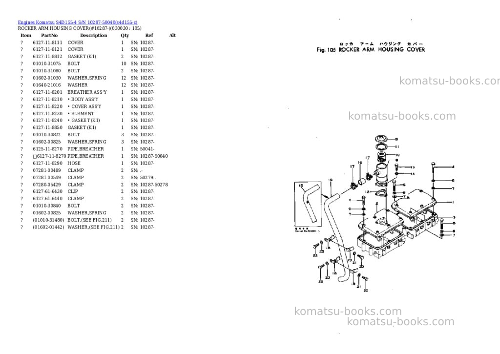 Komatsu s4d155-4 s/n 10287-50040 Parts catalog cover Page 2 Komatsu s4d155-4 s/n 10287-50040 Parts catalog cover Page 2