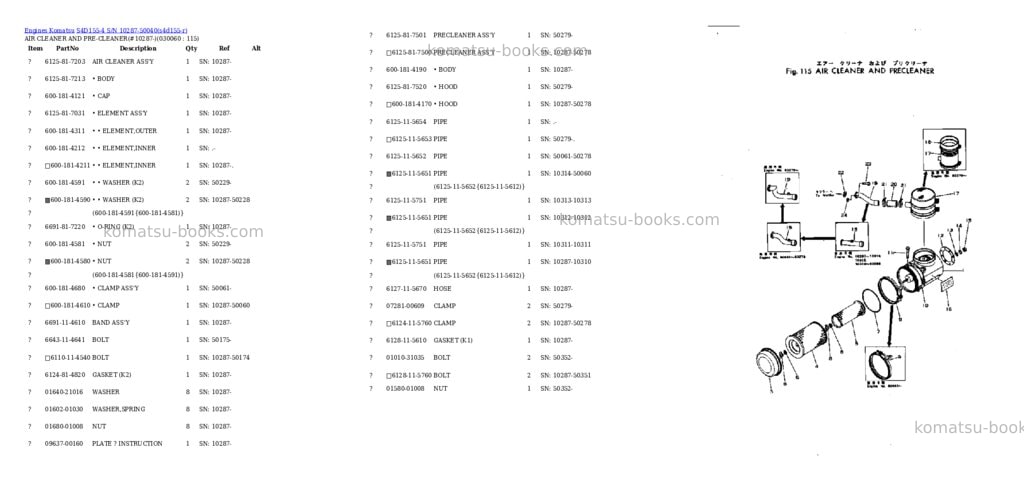 Komatsu S4D155-4 S/N 10287-50040 Parts catalog cover Page 5 Komatsu S4D155-4 S/N 10287-50040 Parts catalog cover Page 5