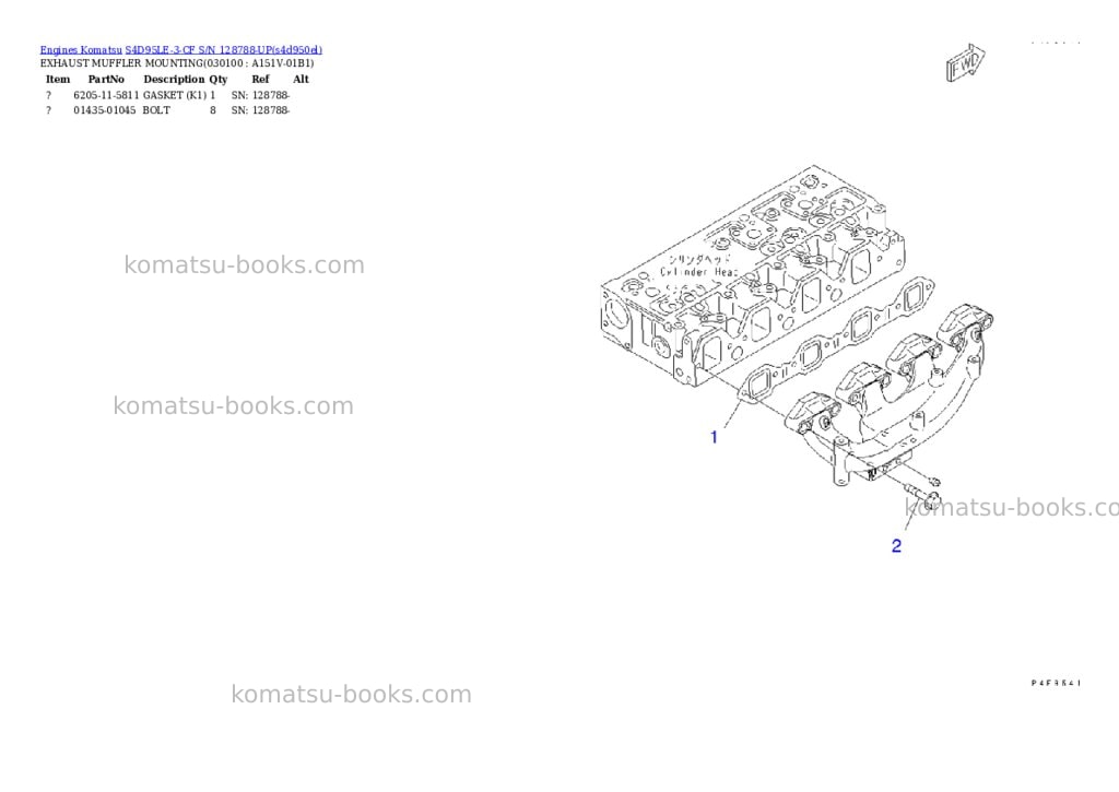 Komatsu S4D95LE-3-CF S/N 128788-UP Parts catalog cover Page 10 Komatsu S4D95LE-3-CF S/N 128788-UP Parts catalog cover Page 10