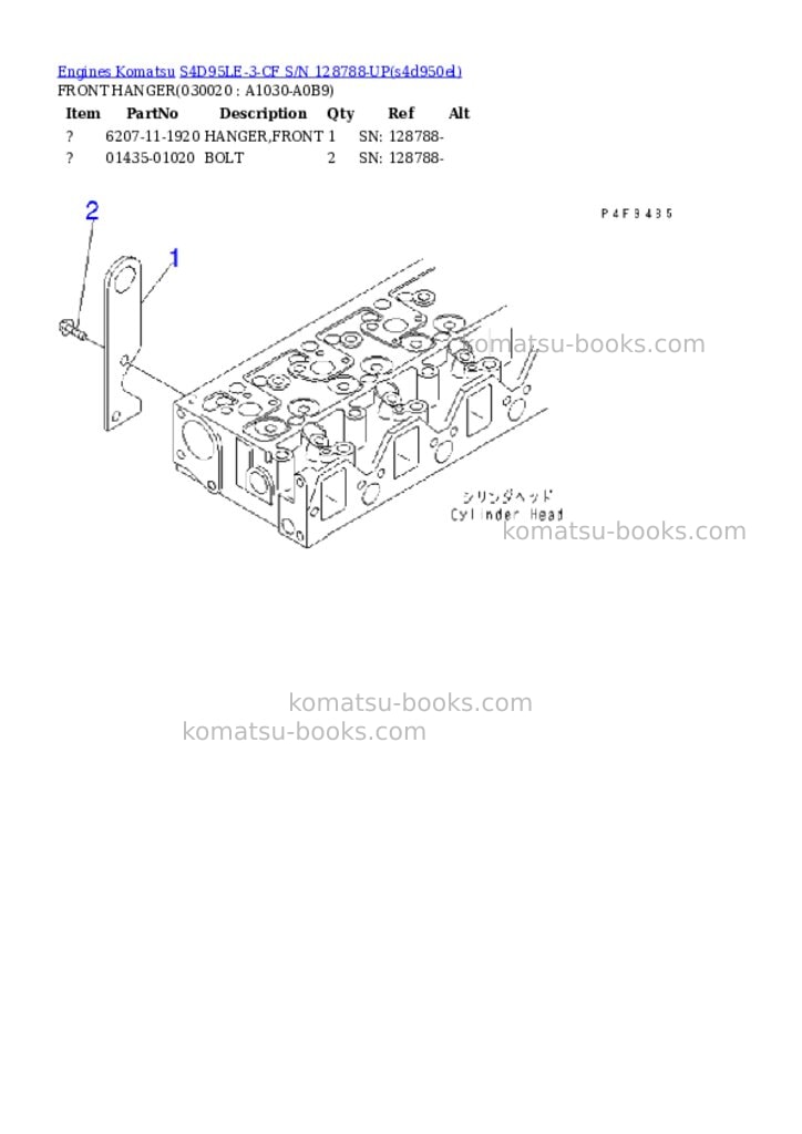 Komatsu S4D95LE-3-CF S/N 128788-UP Parts catalog cover Page 2 Komatsu S4D95LE-3-CF S/N 128788-UP Parts catalog cover Page 2