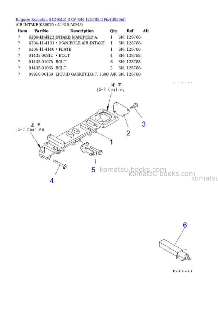 Komatsu S4D95LE-3-CF S/N 128788-UP Parts catalog cover Page 7 Komatsu S4D95LE-3-CF S/N 128788-UP Parts catalog cover Page 7