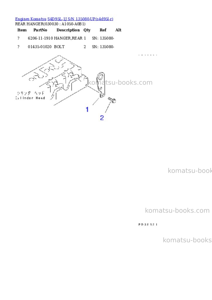 Komatsu S4D95L-1J S/N 135080-UP Parts catalog cover Page 2 Komatsu S4D95L-1J S/N 135080-UP Parts catalog cover Page 2