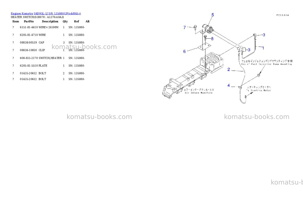 Komatsu S4D95L-1J S/N 135080-UP Parts catalog cover Page 6 Komatsu S4D95L-1J S/N 135080-UP Parts catalog cover Page 6