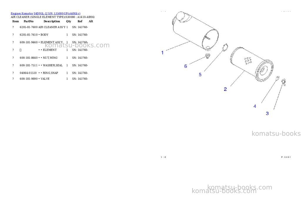 Komatsu S4D95L-1J S/N 135080-UP Parts catalog cover Page 7 Komatsu S4D95L-1J S/N 135080-UP Parts catalog cover Page 7