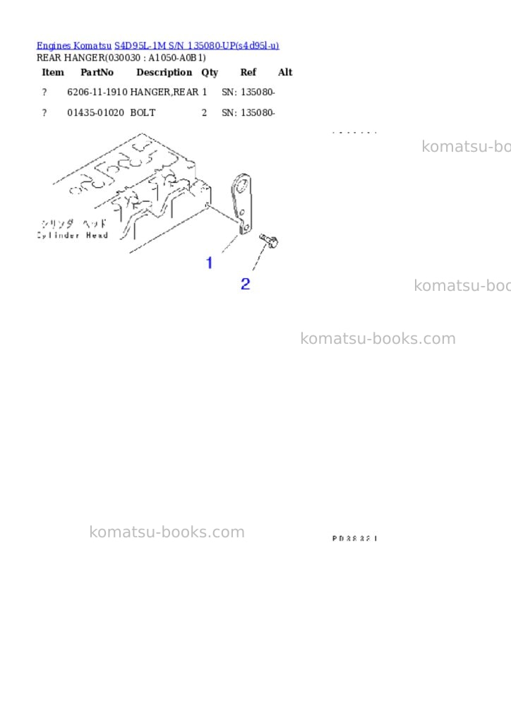 Komatsu s4d95l-1m s/n 135080-up Parts catalog cover Page 2