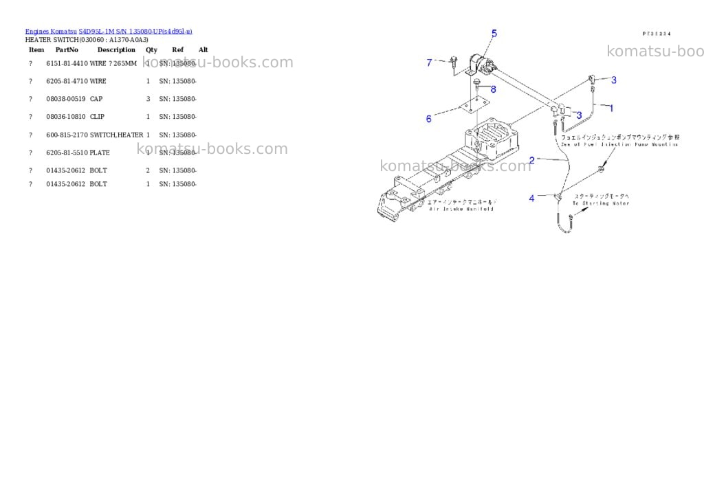 Komatsu s4d95l-1m s/n 135080-up Parts catalog cover Page 5