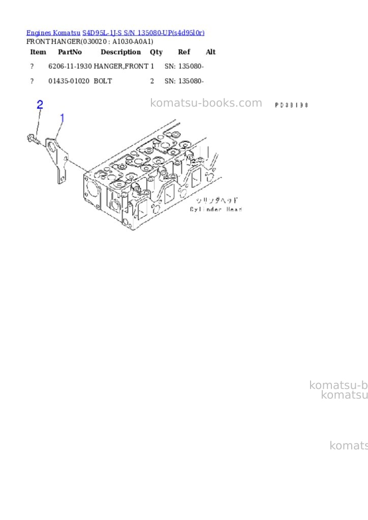 Komatsu s4d95l-1j-s s/n 135080-up Parts catalog cover