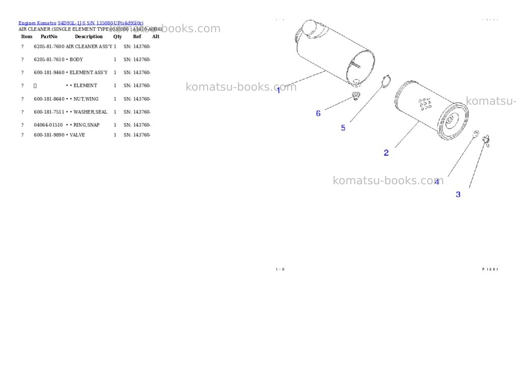 Komatsu s4d95l-1j-s s/n 135080-up Parts catalog cover Page 7