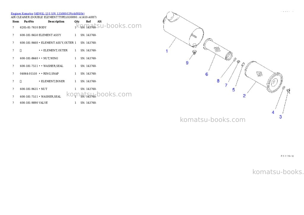Komatsu s4d95l-1j-s s/n 135080-up Parts catalog cover Page 8