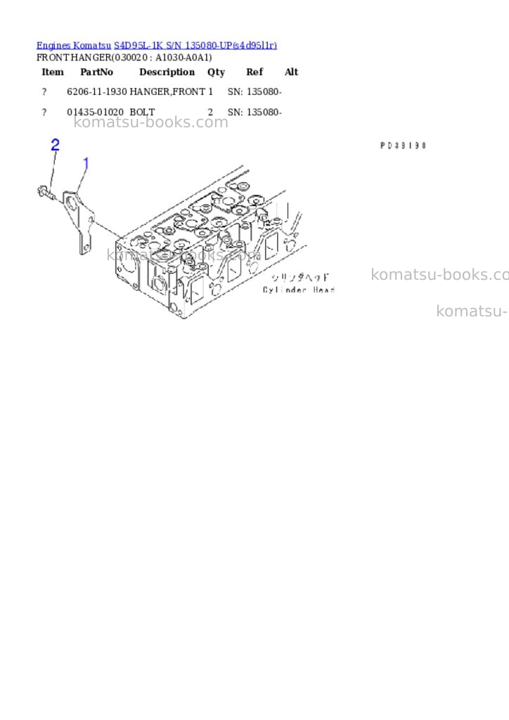 Komatsu S4D95L-1K S/N 135080-UP Parts catalog cover Komatsu S4D95L-1K S/N 135080-UP Parts catalog cover