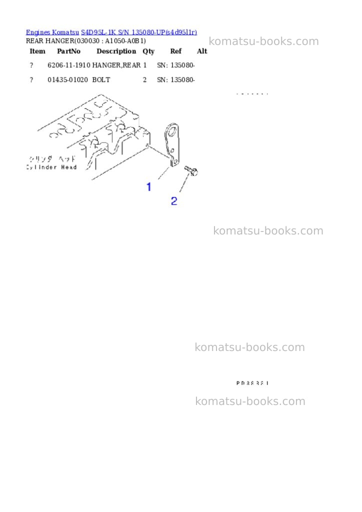 Komatsu S4D95L-1K S/N 135080-UP Parts catalog cover Page 2 Komatsu S4D95L-1K S/N 135080-UP Parts catalog cover Page 2