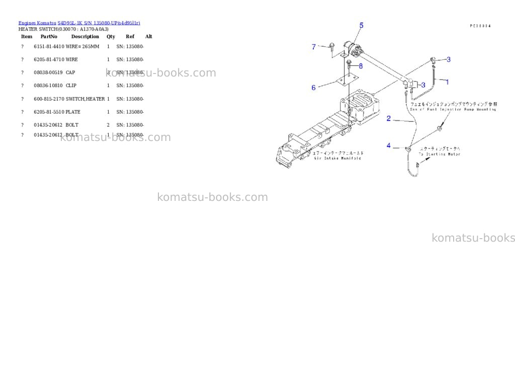 Komatsu S4D95L-1K S/N 135080-UP Parts catalog cover Page 6 Komatsu S4D95L-1K S/N 135080-UP Parts catalog cover Page 6