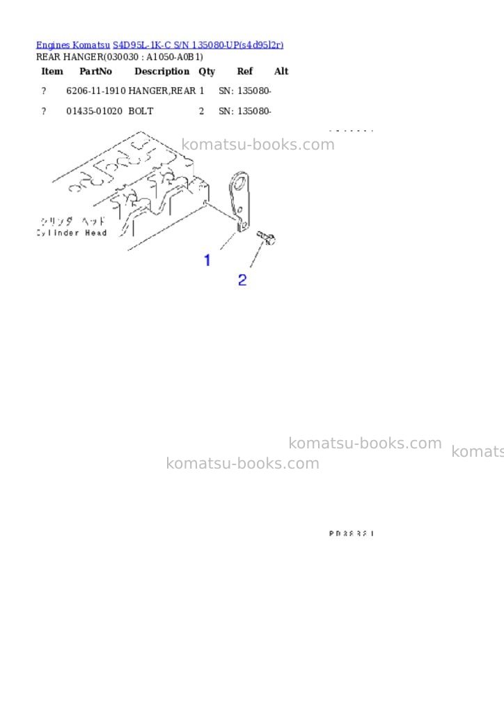 Komatsu S4D95L-1K-C S/N 135080-UP Parts catalog cover Page 2