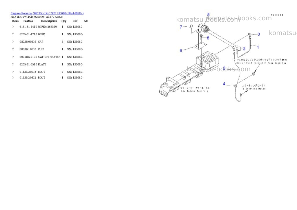 Komatsu S4D95L-1K-C S/N 135080-UP Parts catalog cover Page 6