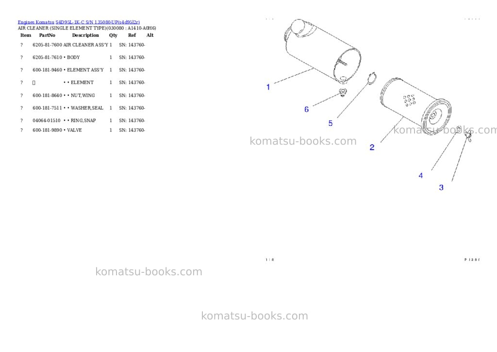 Komatsu S4D95L-1K-C S/N 135080-UP Parts catalog cover Page 7