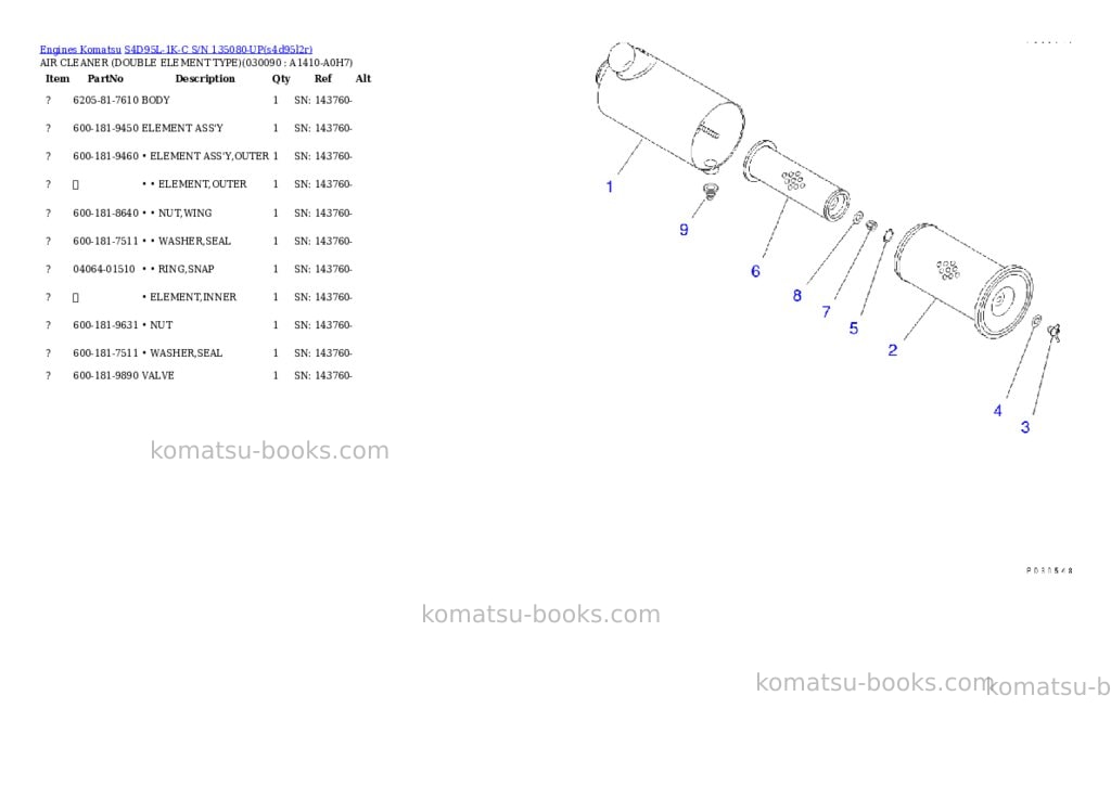 Komatsu S4D95L-1K-C S/N 135080-UP Parts catalog cover Page 8