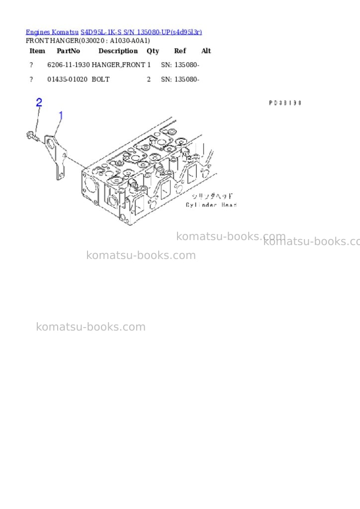 Komatsu s4d95l-1k-s s/n 135080-up Parts catalog cover