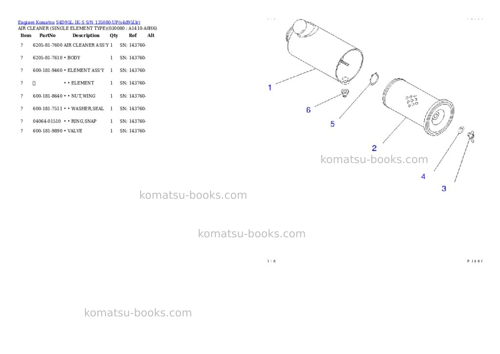Komatsu s4d95l-1k-s s/n 135080-up Parts catalog cover Page 7