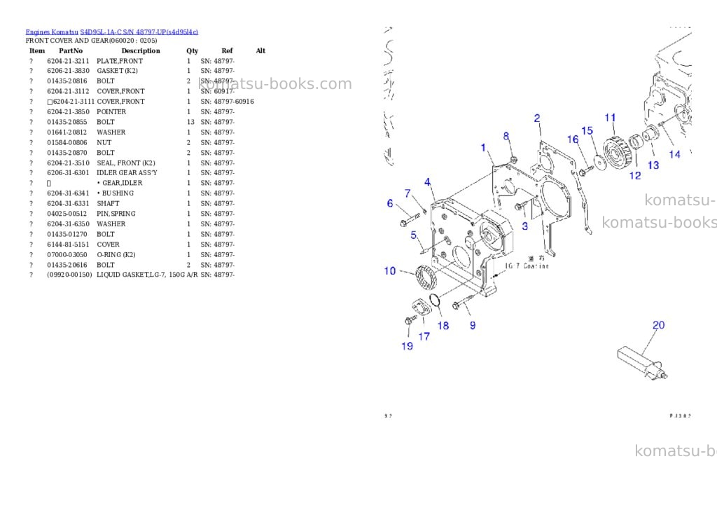 Komatsu s4d95l-1a-c s/n 48797-up Parts catalog cover Page 9 Komatsu s4d95l-1a-c s/n 48797-up Parts catalog cover Page 9