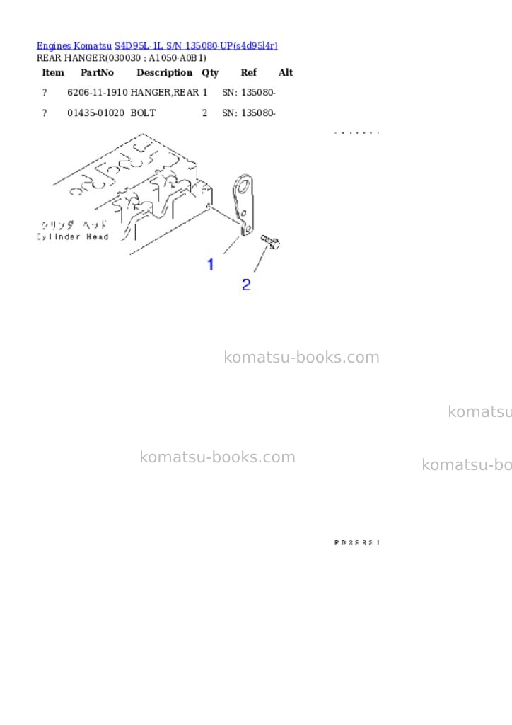 Komatsu S4D95L-1L S/N 135080-UP Parts catalog cover Page 2