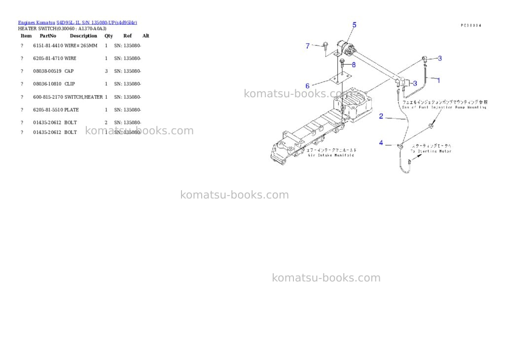 Komatsu S4D95L-1L S/N 135080-UP Parts catalog cover Page 5