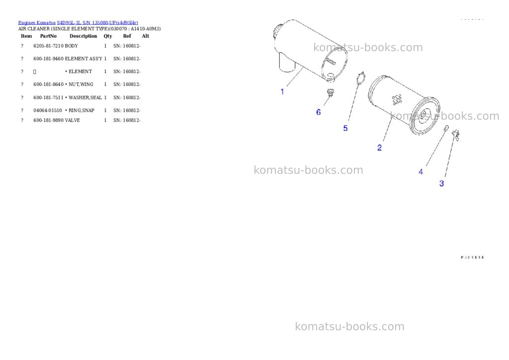 Komatsu S4D95L-1L S/N 135080-UP Parts catalog cover Page 6