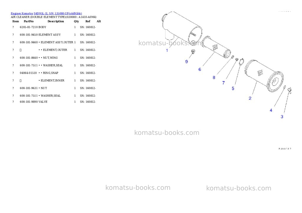 Komatsu S4D95L-1L S/N 135080-UP Parts catalog cover Page 7
