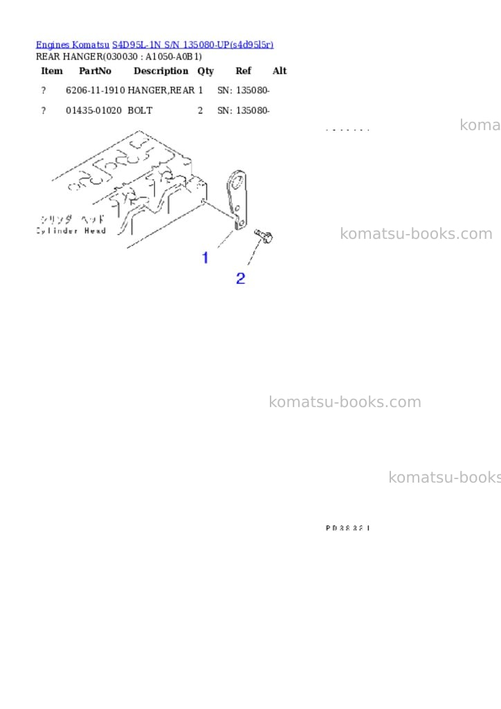Komatsu s4d95l-1n s/n 135080-up Parts catalog cover Page 2 Komatsu s4d95l-1n s/n 135080-up Parts catalog cover Page 2