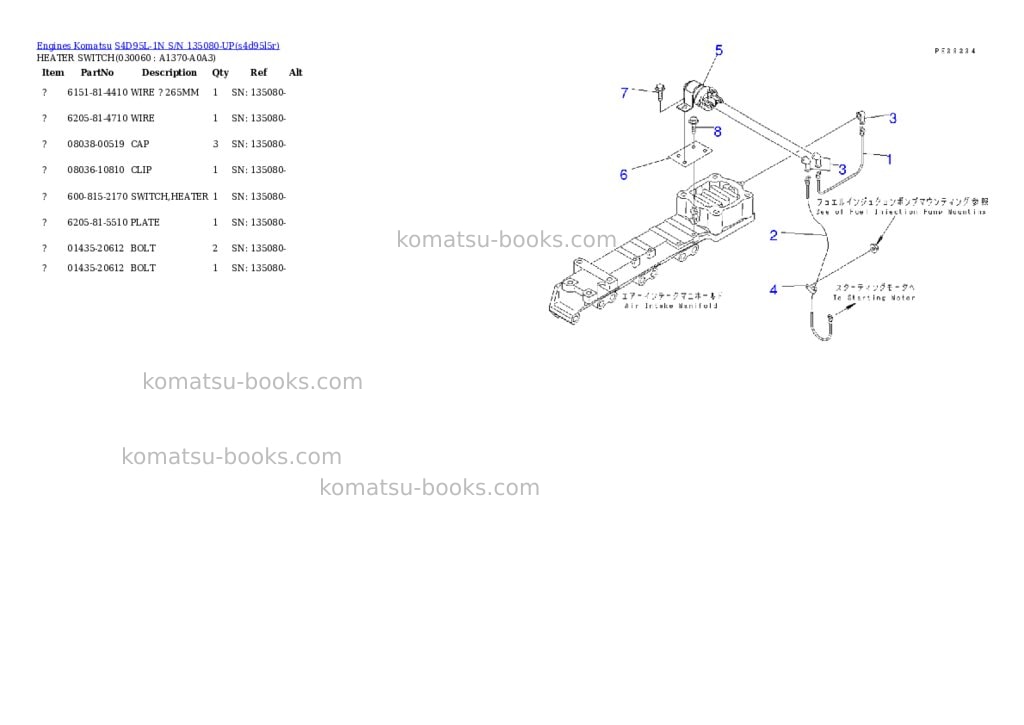 Komatsu s4d95l-1n s/n 135080-up Parts catalog cover Page 5 Komatsu s4d95l-1n s/n 135080-up Parts catalog cover Page 5