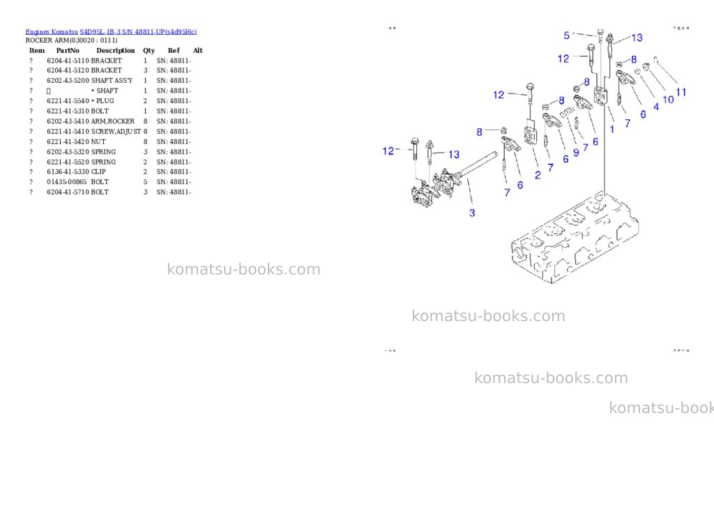 Komatsu s4d95l-1b-3 s/n 48811-up Parts catalog cover