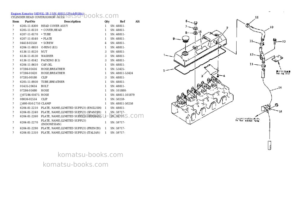 Komatsu s4d95l-1b-3 s/n 48811-up Parts catalog cover Page 2