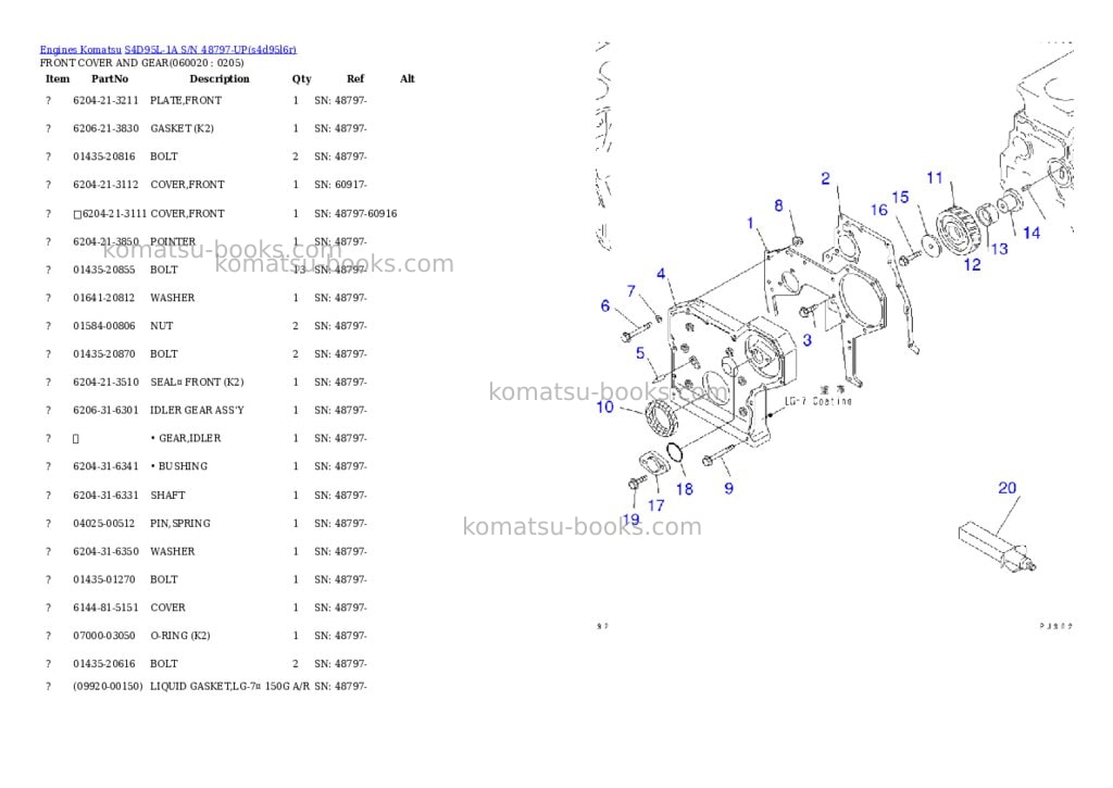 Komatsu S4D95L-1A S/N 48797-UP Parts catalog cover Page 10 Komatsu S4D95L-1A S/N 48797-UP Parts catalog cover Page 10