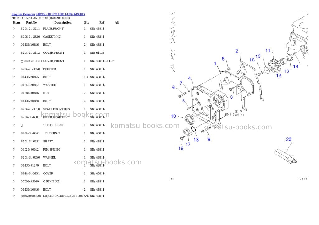 Komatsu S4D95L-1B S/N 48811-UP Parts catalog cover Page 10 Komatsu S4D95L-1B S/N 48811-UP Parts catalog cover Page 10