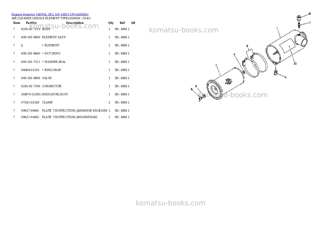 Komatsu s4d95l-1b-l s/n 48811-up Parts catalog cover Page 4 Komatsu s4d95l-1b-l s/n 48811-up Parts catalog cover Page 4