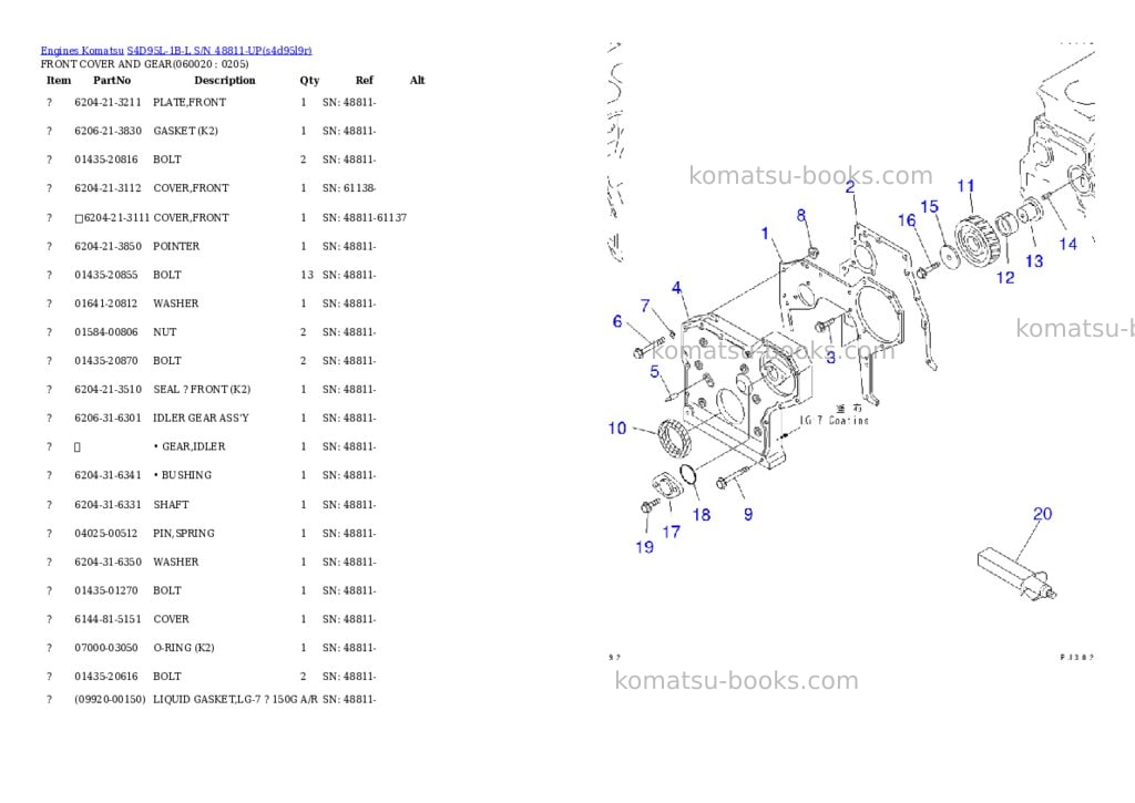 Komatsu s4d95l-1b-l s/n 48811-up Parts catalog cover Page 9 Komatsu s4d95l-1b-l s/n 48811-up Parts catalog cover Page 9