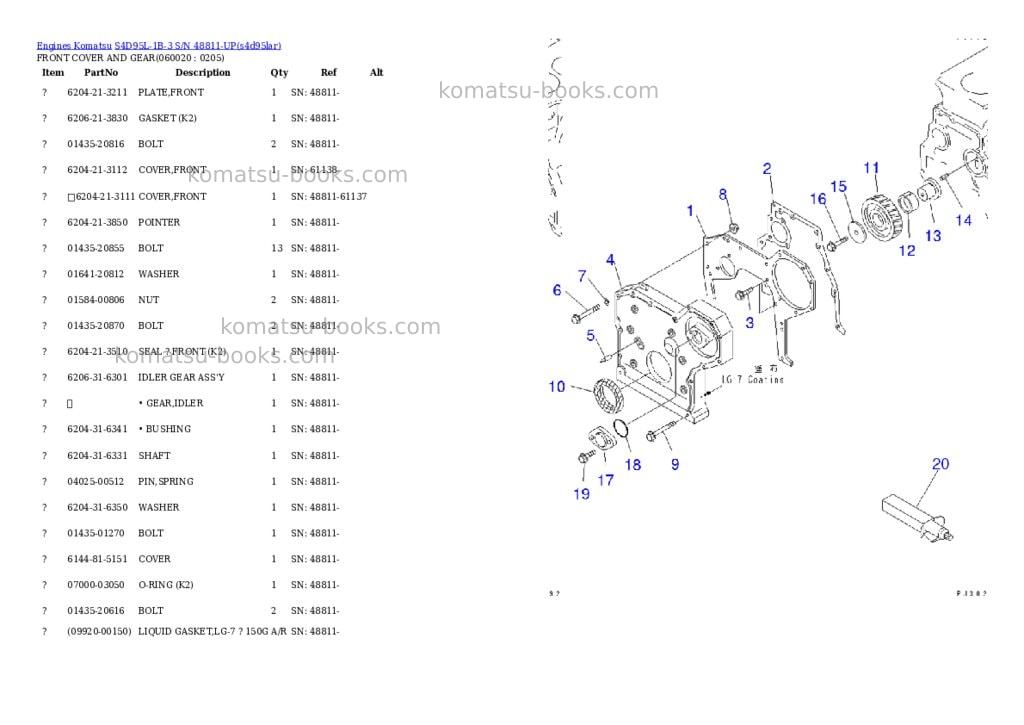 Komatsu S4D95L-1B-3 S/N 48811-UP Parts catalog cover Page 8 Komatsu S4D95L-1B-3 S/N 48811-UP Parts catalog cover Page 8