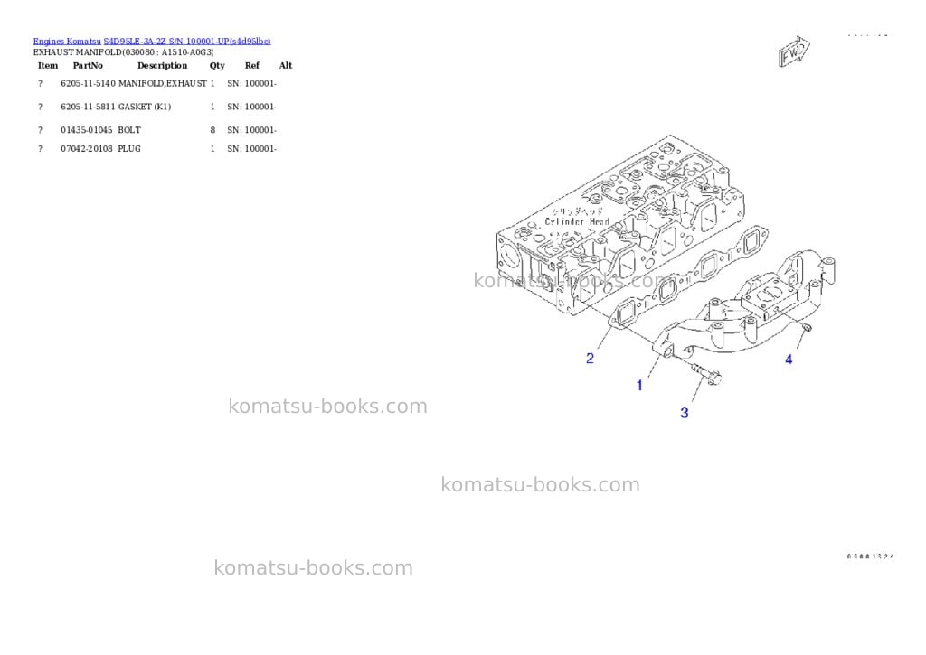 Komatsu s4d95le-3a-2z s/n 100001-up Parts catalog cover Page 7