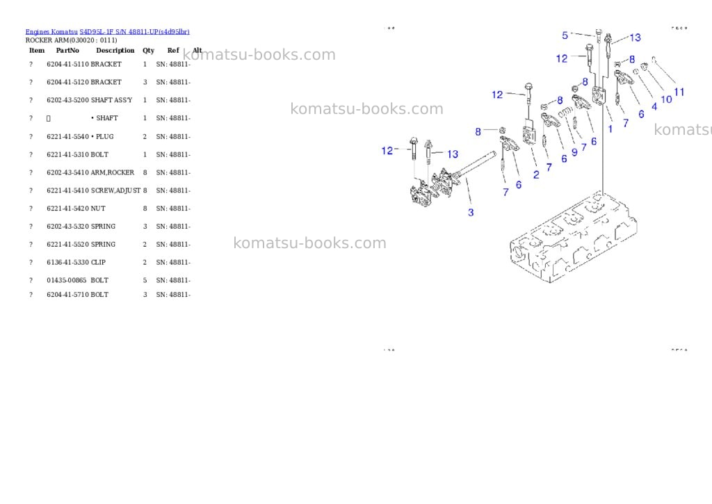Komatsu s4d95l-1f s/n 48811-up Parts catalog cover Komatsu s4d95l-1f s/n 48811-up Parts catalog cover
