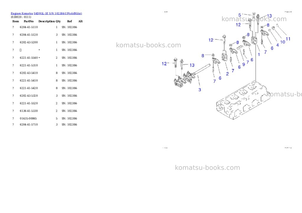 Komatsu s4d95l-1e s/n 102384-up Parts catalog cover Komatsu s4d95l-1e s/n 102384-up Parts catalog cover