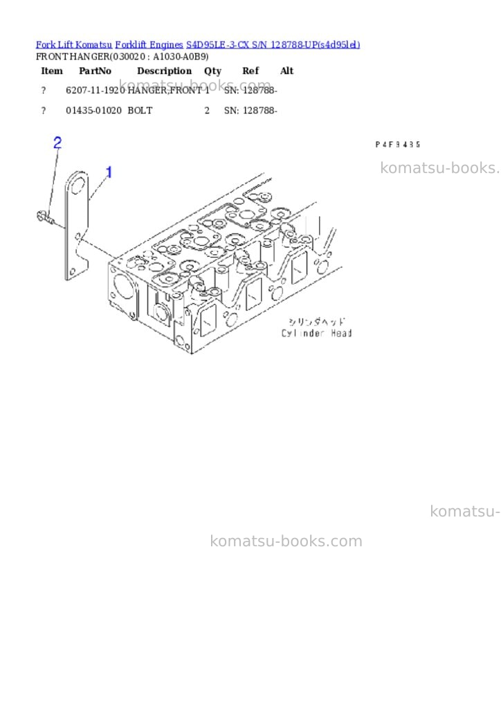 Komatsu s4d95le-3-cx s/n 128788-up Parts catalog cover Komatsu s4d95le-3-cx s/n 128788-up Parts catalog cover